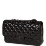 Chanel Shiny Crumpled Calfskin Quilted Medium Double Flap So Black - Image 5