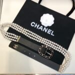 Chanel Belt In Black Imitation Pearls With Gold-Toned Square Metal and Strass Women Belt 30MM - Image 4