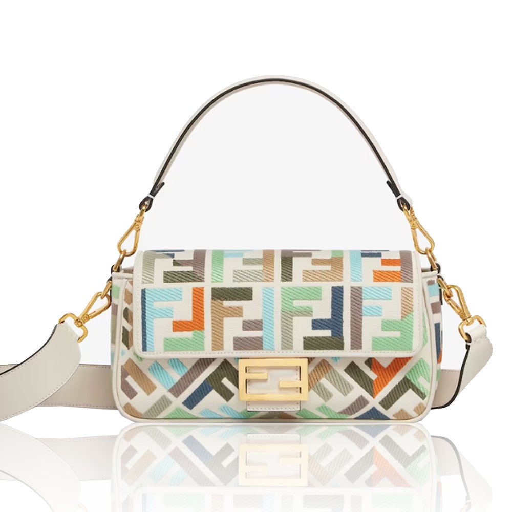 FENDI Baguette Multicolor canvas bag with FF embroidery