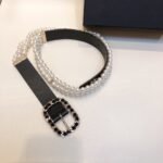 Chanel Belt In Black Imitation Pearls With Gold-Toned Square Metal and Strass Women Belt 30MM - Image 7
