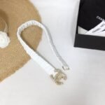 Chanel Belt Velvet White With Double C Buckle Gold-Toned and Strass Hardware Women Belt 30MM - Image 4