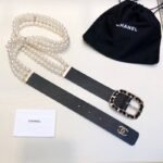 Chanel Belt In Black Imitation Pearls With Gold-Toned Square Metal and Strass Women Belt 30MM - Image 2