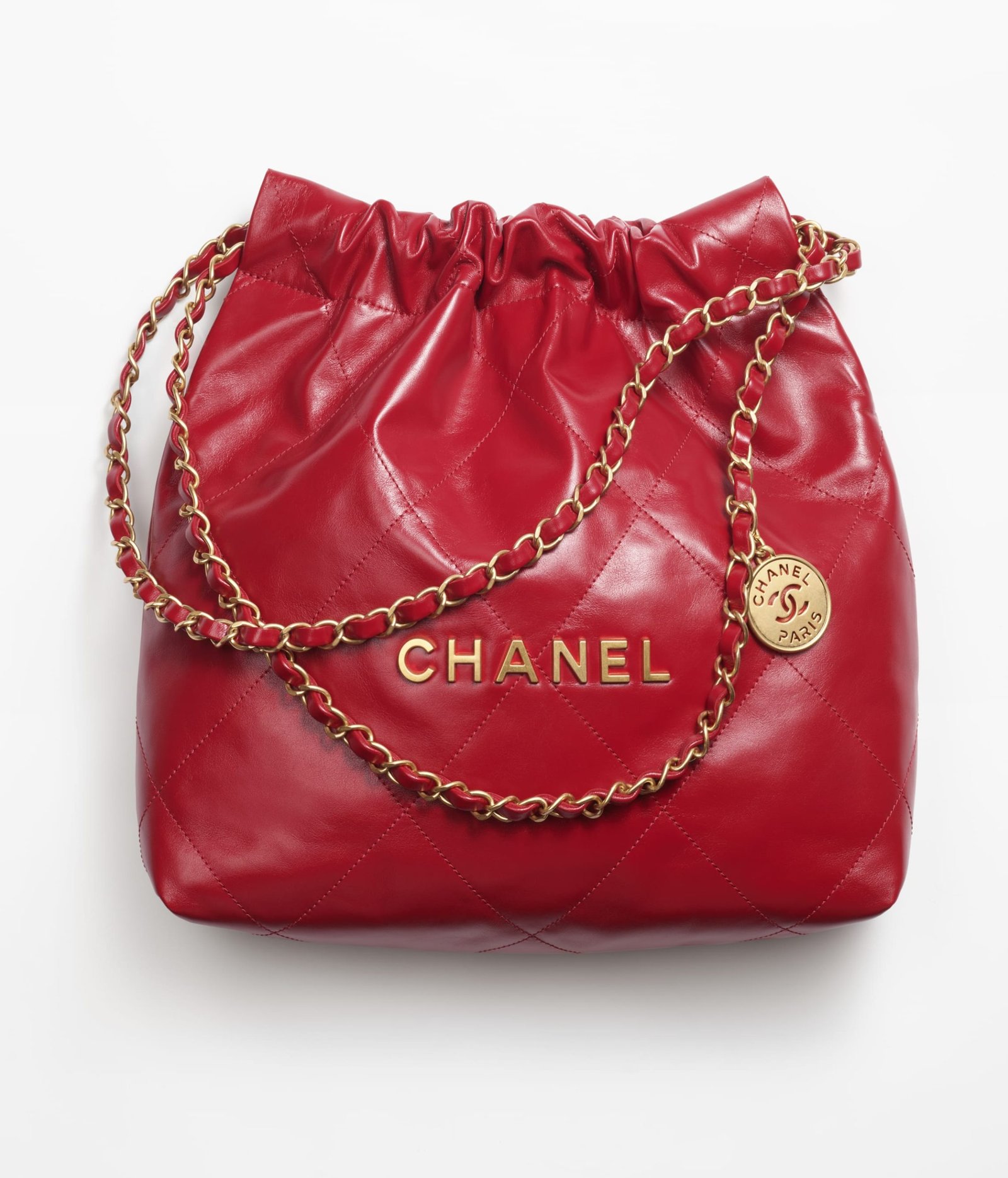 CHANEL 22 SMALL HANDBAG Shiny Calfskin & Gold-Tone Metal Red