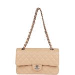 Chanel Classic Flag Bag Medium Classic Double Flap Bag Beige Caviar Silver Hardware - Image 7