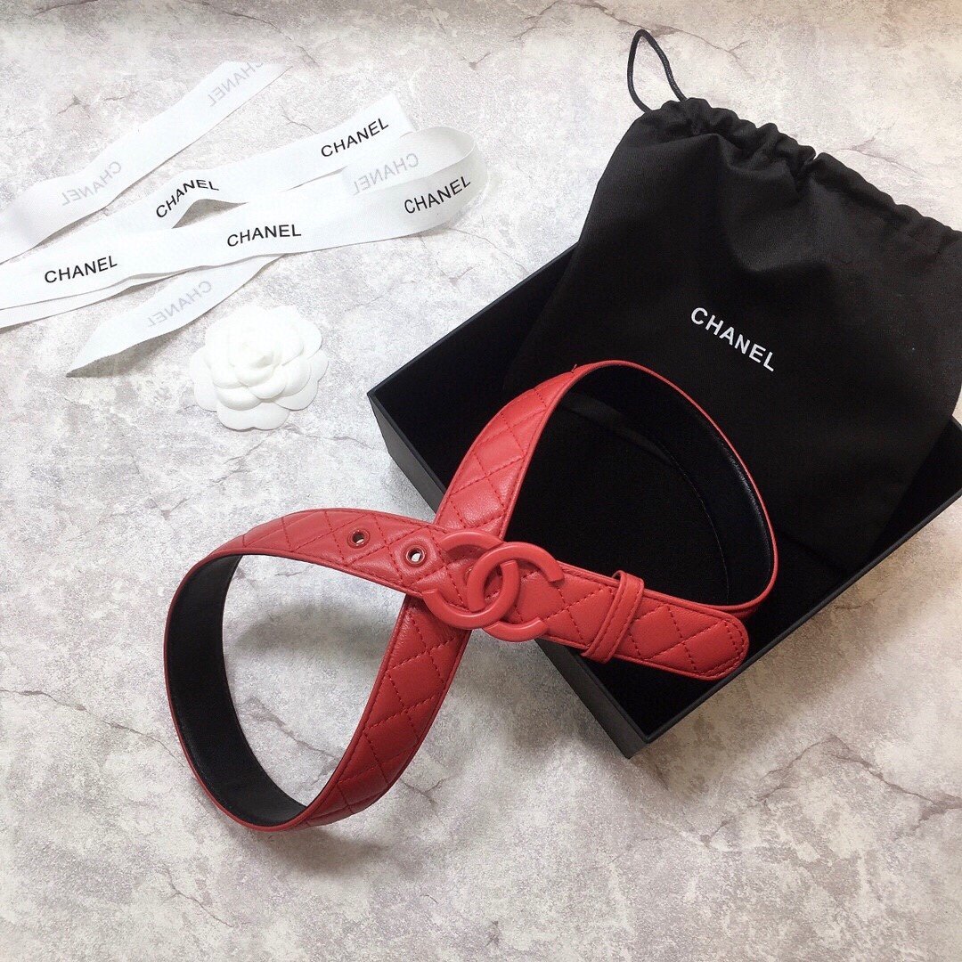 Chanel Belt Quilted With Double C Buckle Red With Red Hardware Women Belt 30MM