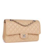 Chanel Classic Flag Bag Medium Classic Double Flap Bag Beige Caviar Silver Hardware - Image 2