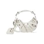BALENCIAGA Le Cagole XS studded crinkled-leather shoulder bag White