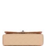 Chanel Classic Flag Bag Medium Classic Double Flap Bag Beige Caviar Silver Hardware - Image 6