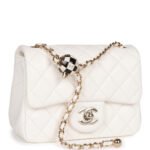Chanel Classic Flag Bag Pearl Crush Mini Square Flap Bag White   Light Gold Hardware - Image 3