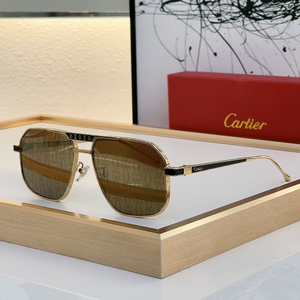 Cartier Metal Mirror Leg Logo Sunglasses Top quality