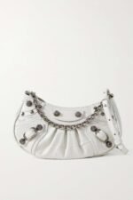 BALENCIAGA Le Cagole mini studded croc-effect leather shoulder bag white