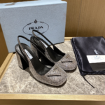 Prada  Thick Heel With Drill Slide Sandal