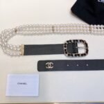 Chanel Belt In Black Imitation Pearls With Gold-Toned Square Metal and Strass Women Belt 30MM - Image 5